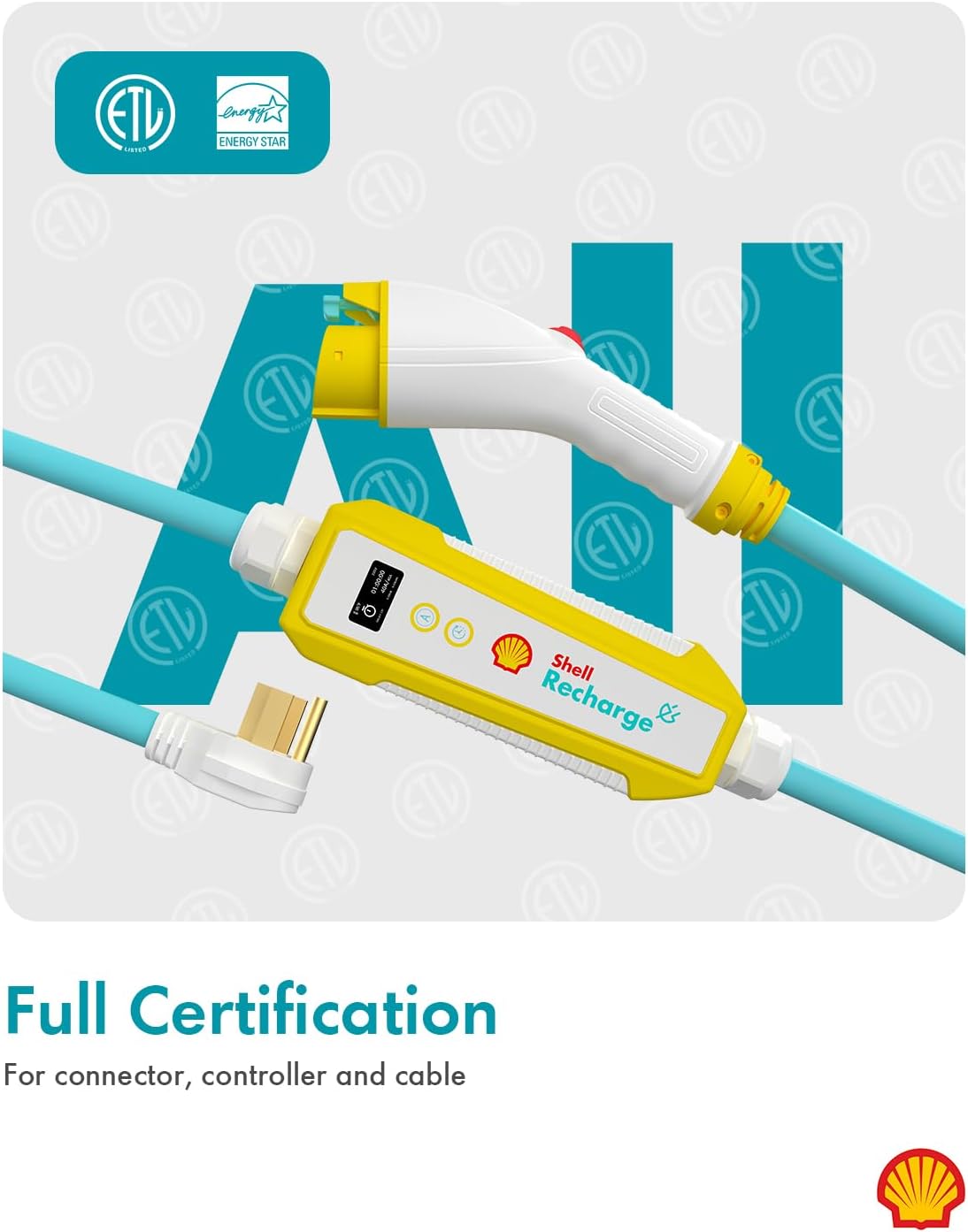 Shell Level 2 EV Charger, 40A ETL Certified Energy Star EV Charger, Home/Outdoor Portable Charging Station Adjustable Current Schedule Time Total Length 24ft Cable Adapter for J1772 Electric Cars