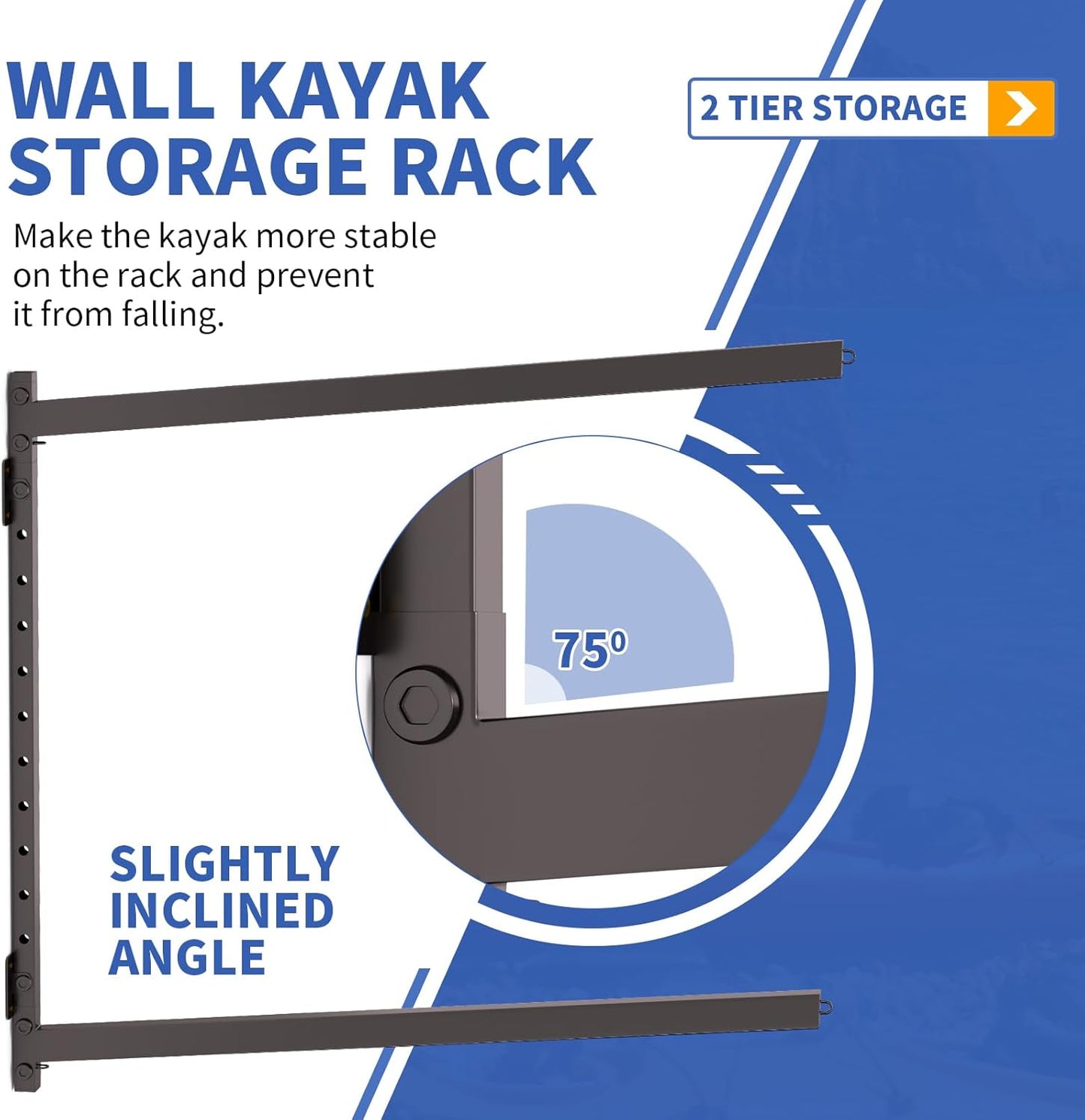 Wall Mounted Kayak Storage Rack, Kayak Racks for Outdoor Storage, Kayak Wall Mount 4 Tier Adjustable Surfboard Paddleboards Holder, Holds Up to 220 lbs