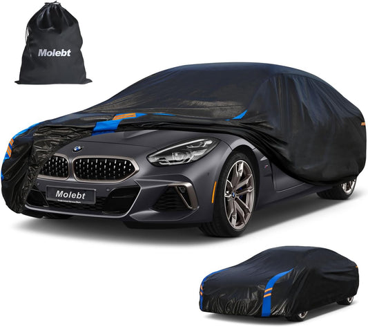 Car Cover Waterproof All Weather for Automobiles, Full Exterior Covers for Sedan & Coupe (166-178 inch) Universal Fit for BMW Z4, Prosche 718 Boxster, etc. Rain Winter Sun Snow Protection.