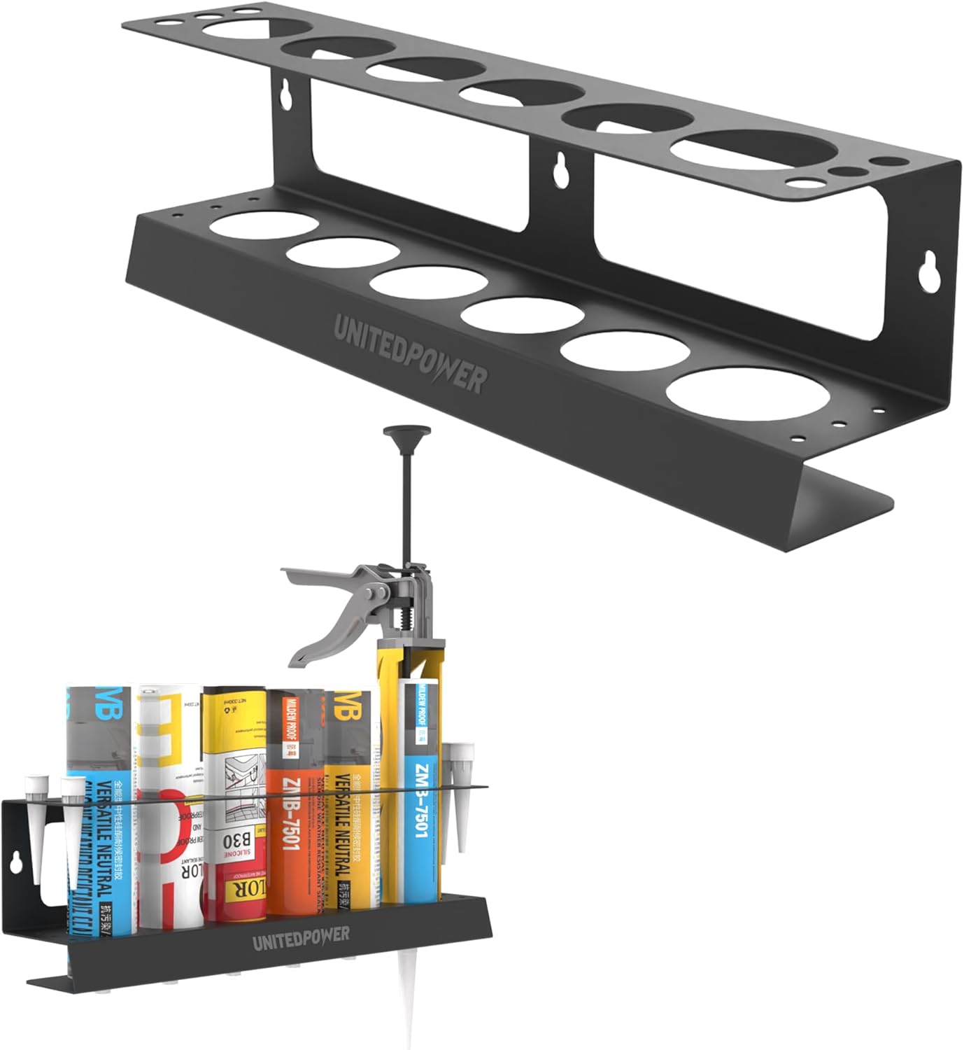 UNITEDPOWER Caulking Gun Holder, Wall Mount Hand Caulking Gun Storage Rack, Organizer for Workshop, Shop, Garage
