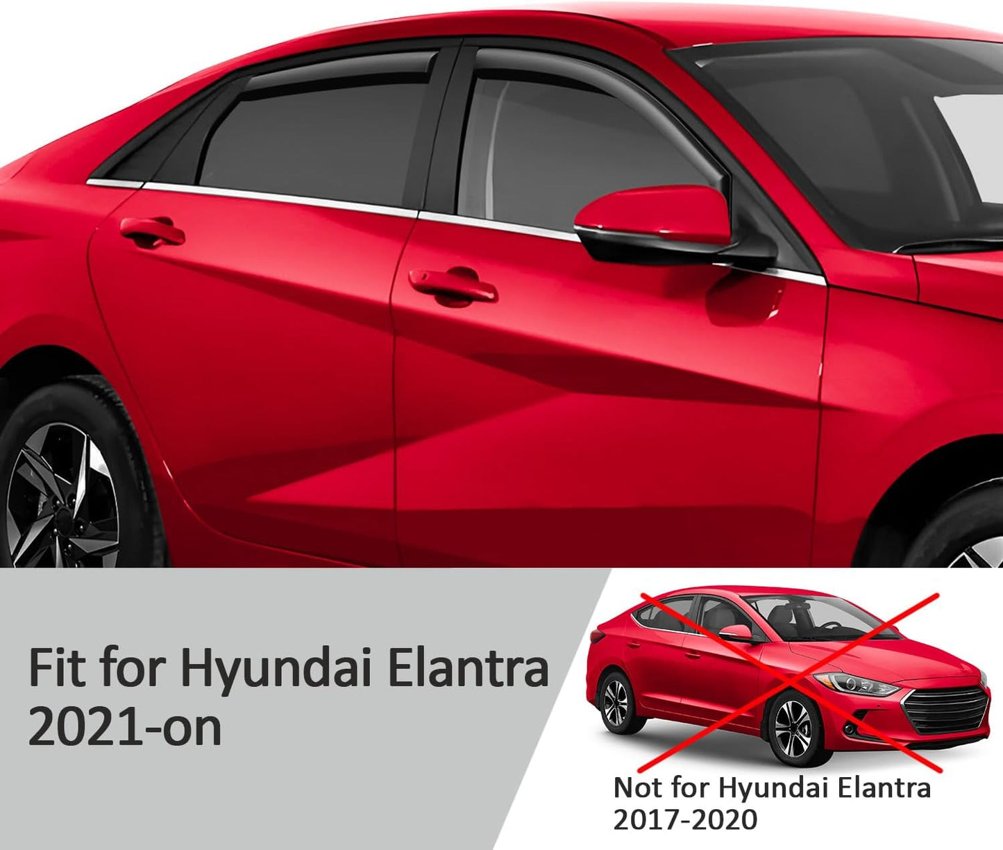 Voron Glass in-Channel Extra Durable Rain Guards for Hyundai Elantra 2021-2025, Window Deflectors, Vent Window Visors, 4 Pieces - 220225