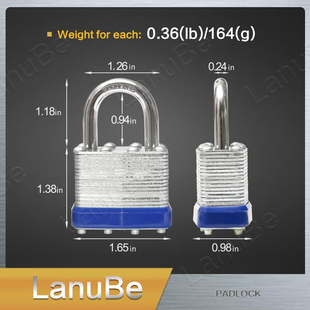 LanuBe Lock Laminated keyed Padlock (1-9/16", 40mm), keyed Alike Locks, Normal Shackle, Pack of 24