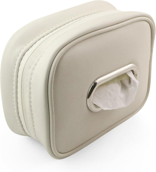 Car Tissue Holder, Tissue Box Cover Keep Car Tidy, Premium PU Leather Backseat Napkin Rectangle Organizer, Extra Large Tissue Box Storage in Car Fits for 6.6 * 4.7 * 2.3 Regular Size Tissues, White