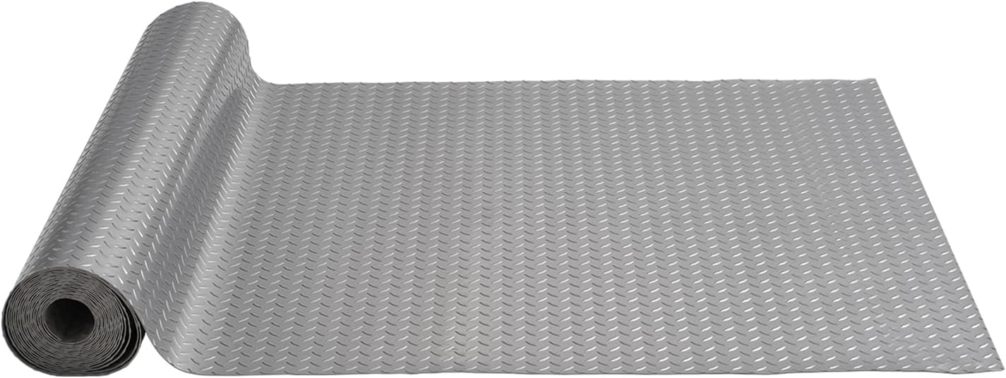 VEVOR Garage Floor Mat, 25.5 x 3.6 FT PVC Garage Flooring Roll, 2.5mm Thickness, Non-Slip Diamond Texture, 91.17 sq.ft Covering Space, Garage Mats for Under Cars for Gyms Boats Trailer, Silver Gray