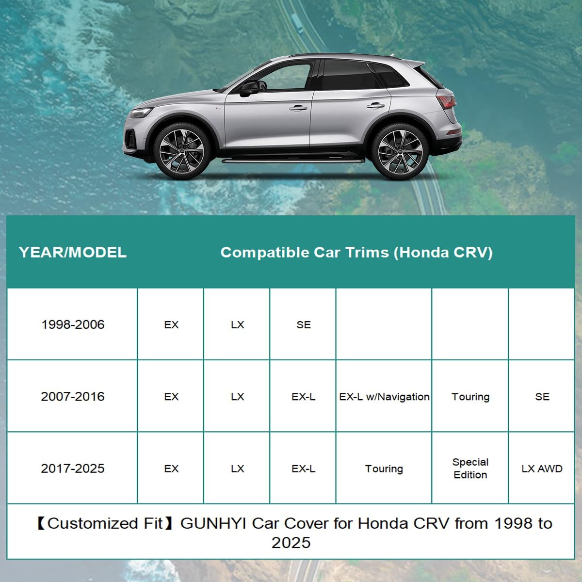 Premium Car Cover Custom Fit Honda CRV CR-V (1995-2025), 16 Layers Heavy Duty Car Cover Waterproof All Weather with Zipper Door for Sun Rain Snow Dust Uv Protection