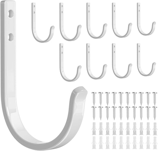 10-Pack Wall Hooks for Towel/Coat - 22LB Heavy Duty Metal Hanger Wall Mount, for Outdoor, Closet, Door, Shelf, Bathroom, for Backpack, Cup, Clothes, Mug, White Matte Screws Included