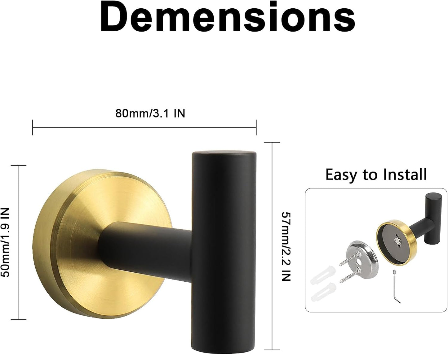 NearMoon Bath Towel Hooks- SUS 304 Stainless Steel Robe Hook Holder, Heavy Duty Coat Hook for Bathroom Livingroom Hotel Kitchen Garage, Wall Mounted (Black Gold, 4 Pack)