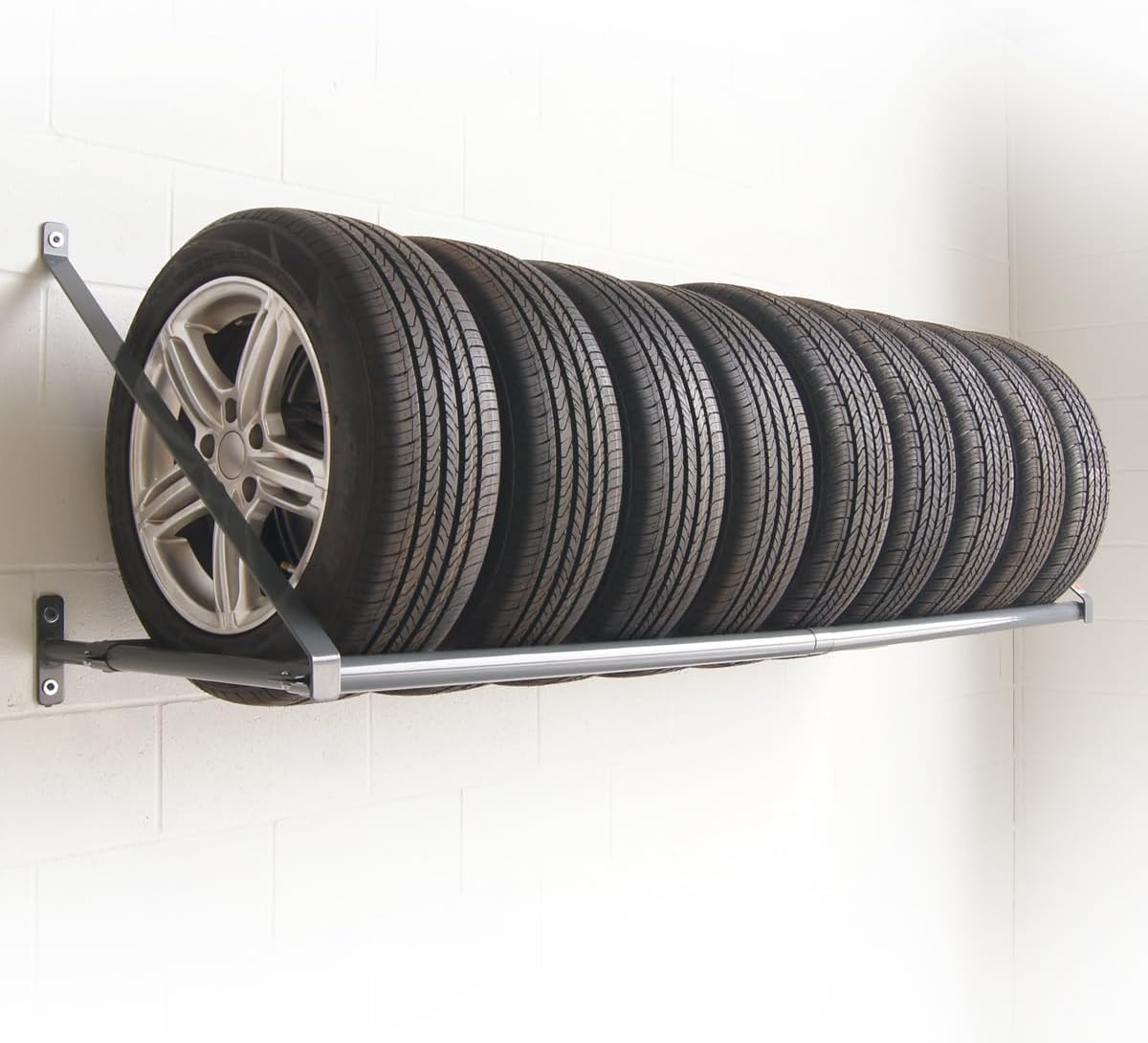 Martins Industries Wall-Mount Tire Rack – Heavy-Duty Steel Storage for 8 Tires | 500 lb Capacity | Fits Up to 34" OD | Adjustable Crossbar | SUV & Light Truck Tire Holder