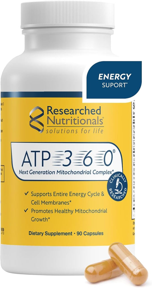 Researched Nutritionals ATP 360 Mitochondrial Supplements - ATP Supplements with Coq 10 & Vitamins for Energy Support - Help Repair Mitochondrial Membranes (90 Capsules)