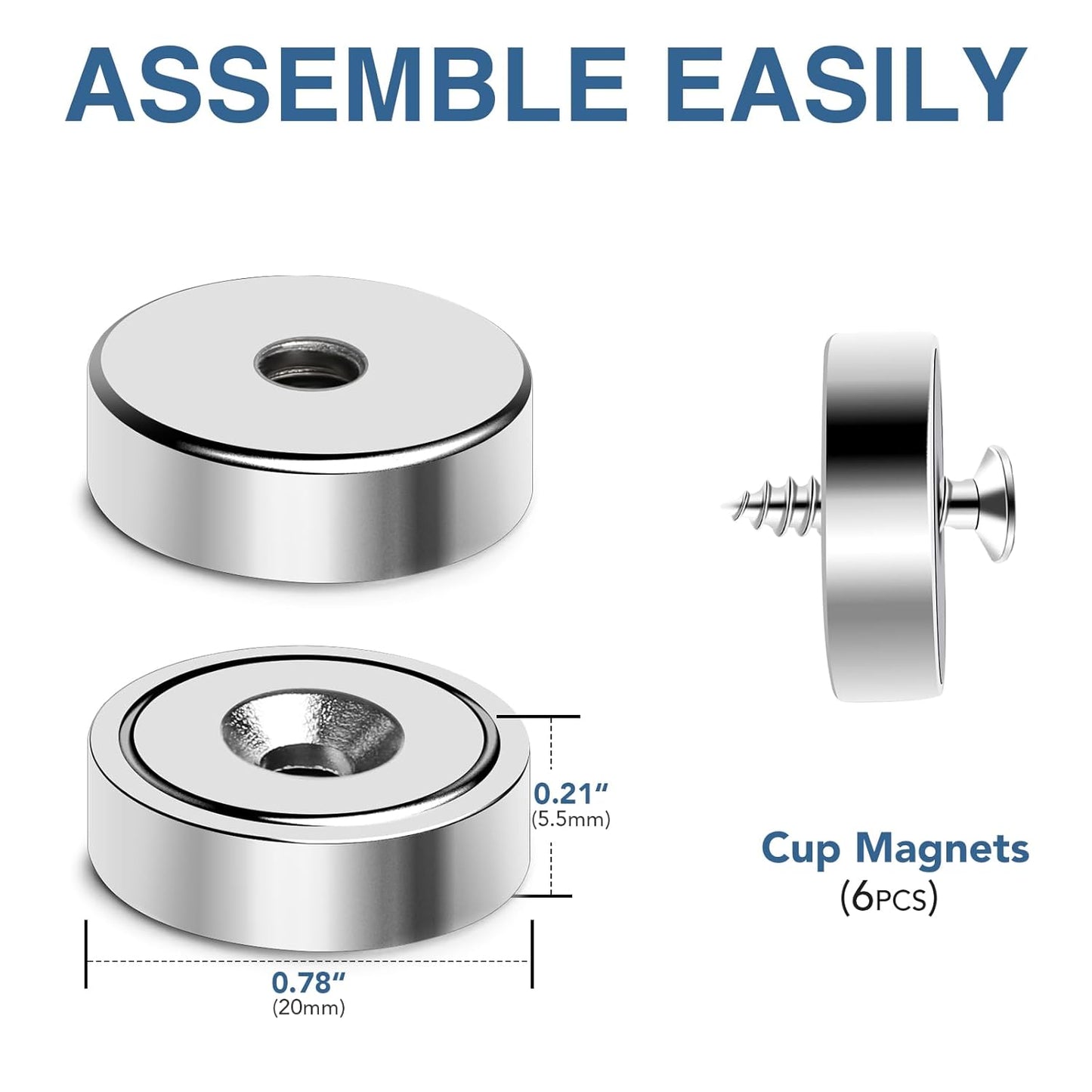 MIKEDE 6 Pack Strong Magnets, 30lbs Neodymium Heavy Duty Magnets, Round Strong Rare Earth Magnet with Countersunk Hole, Powerful Magnetic Pot Magnet with Screws for Cabinet Door Holding Tools