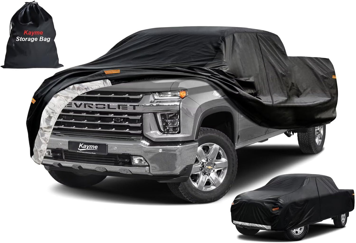 Kayme Truck Cover Custom Fit Chevrolet Silverado 3500HD(2020-2025) Crew Cab SB. Full Exterior Heavy Duty Outdoor Pickup Truck Car Cover Waterproof All Weather.Car Tarp for Wind Sun Dust Protection.
