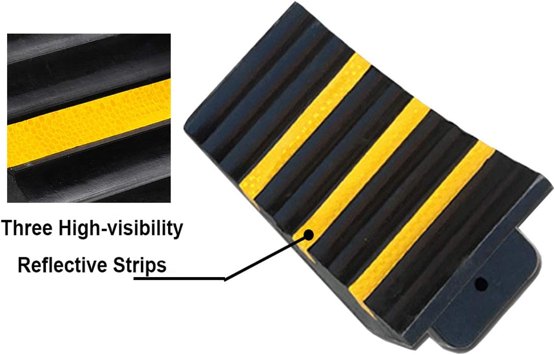 RELIANCER 2 Pack Wheel Chocks Heavy Duty Extra Large Industrial Rubber Wheel Chock Blocks w/Handle Reflective Strips for Travel Trailer Hauler Truck Fire Truck Commercial Vehicle RV 10" x 6" x 7.3"