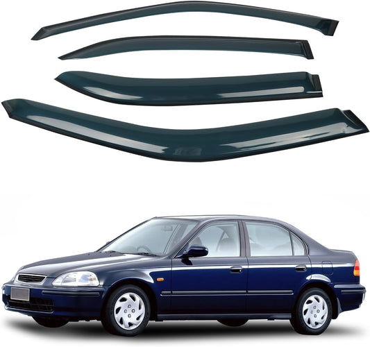 4PCS Rain Guards Window Visors Wind Deflector Fits for 1996-2000 Honda Civic 4-Door Sedan, Front & Rear Outside Mount Vent Shade Shield, 1996 1997 1998 1999 2000