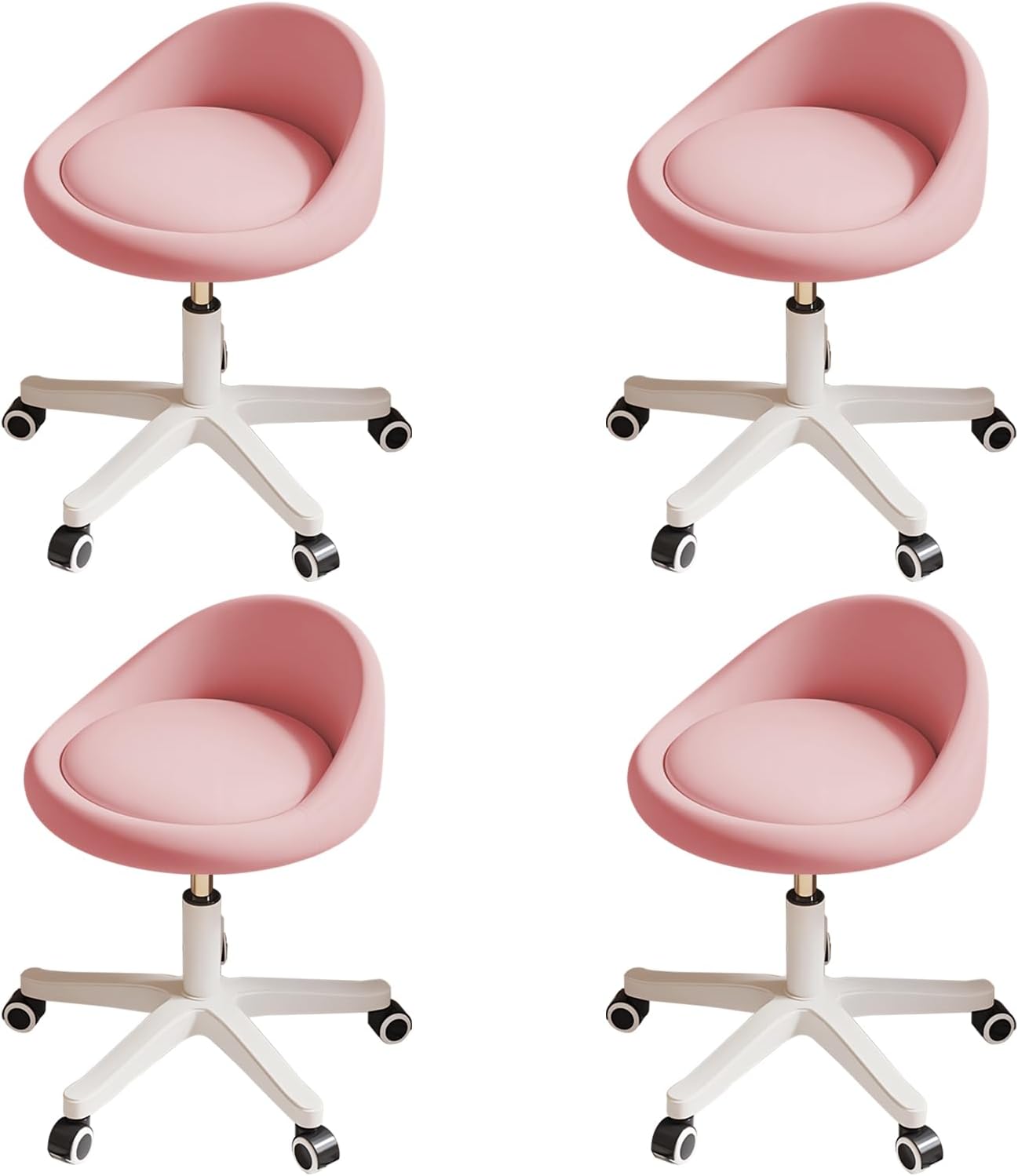 Rolling Stool Set of 4 Rolling Hydraulic Salon Stool with Low Backrest - Adjustable Swivel Chair for SPA, Shop, Salon, Massage, or Medical Office Pink