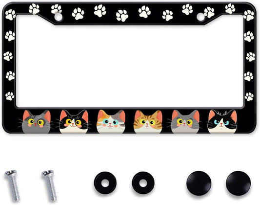 Cats Paw License Plate Frame, Cute Cartoon Cat Animal License Hloder Covers Tag, Metal Aluminum Rustproof Car Accessories for Us Canada Standard Women Men 2 Holes with Screw Caps