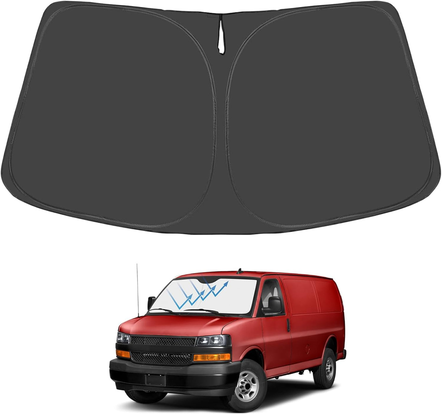 Proadsy for Chevrolet Express Cargo Van 1996-2024 2025 Windshield Sun Shade 4-Layer Foldable Front Sunshade Protector Sun Visor Blocks UV Rays Keep Car Cooler