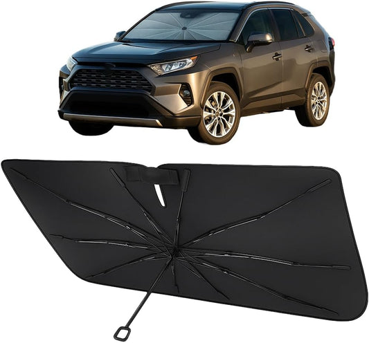 Proadsy Windshield Sun Shade Umbrella for Toyota RAV4 2019-2025 2026 Foldable Car Umbrella Sunshade with Soft TPU Handle Spring Structure Crystal Cooling Material Protect Car from Rays & Heat