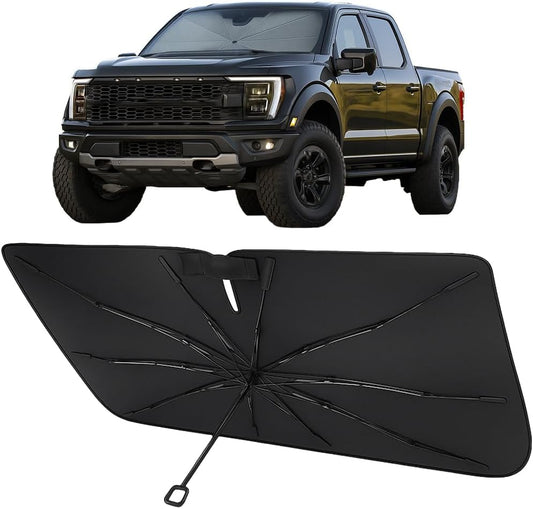 Proadsy Windshield Sun Shade Umbrella for Ford Ranger 2019-2025 2026 Foldable Car Umbrella Sunshade with Soft TPU Handle Spring Structure Crystal Cooling Material Protect Car from Rays & Heat