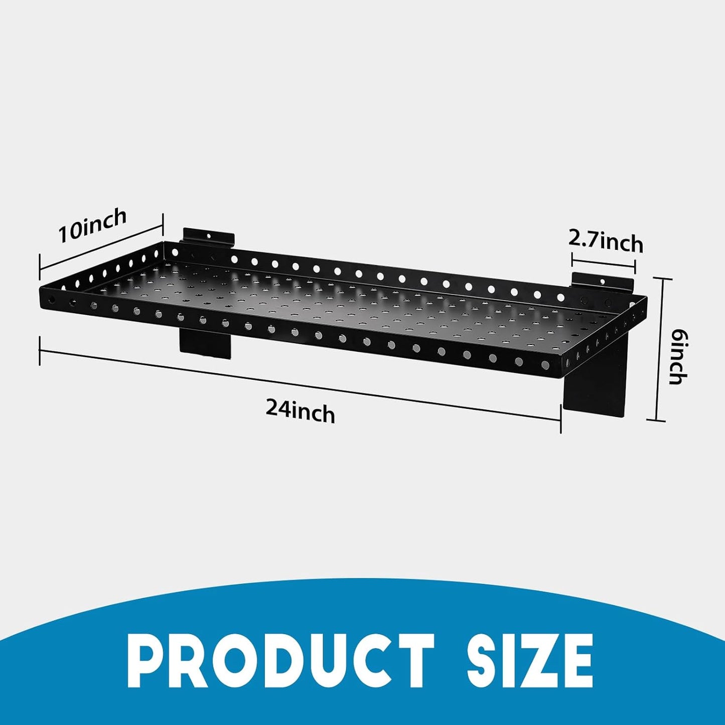 Slatwall Shelves 24x10 Inch, Slatwall Accessories for Retail, Garage, Home Storage, Heavy Duty Slat Wall Hanging Shelf (4, Black)