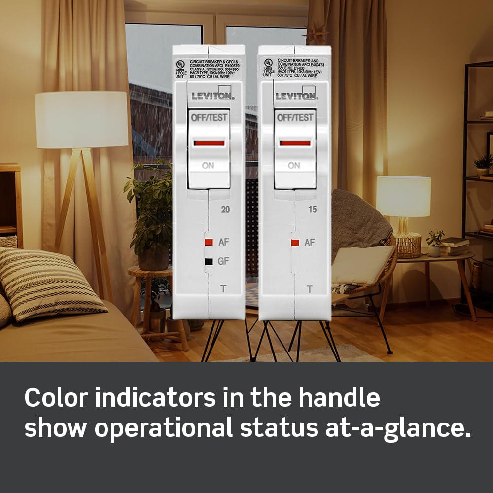 Leviton LSPD2-T Surge Protective Device with Two 20A 1-Pole Plug-On Standard Branch Circuit Breakers, Thermal Magnetic, 120/240 VAC, White