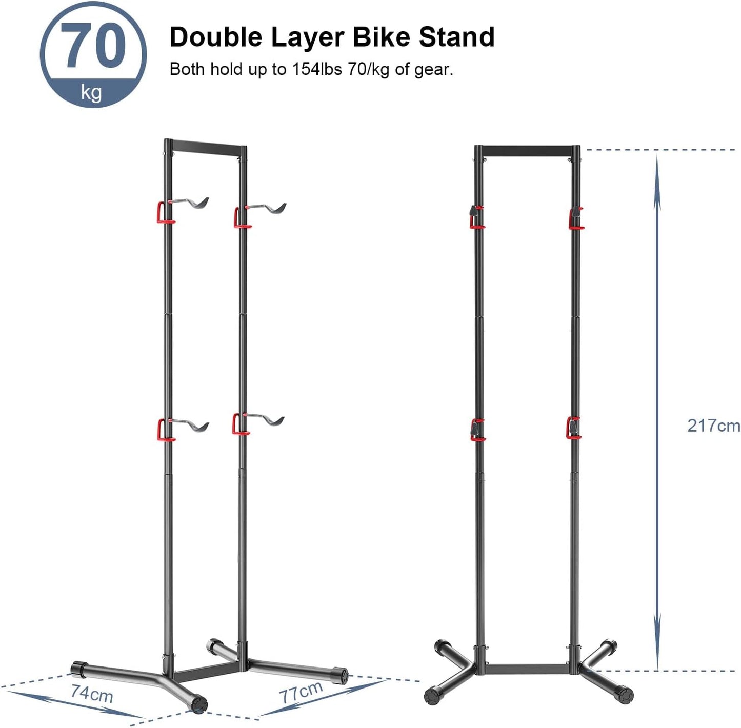 teraysun Indoor 4 Bike Storage Rack, Adjustable Arm Hook for Mountain, Road Bicycles, Beach Cycle, and Fat Tire Bikes, Freestanding Mount Home & Garage Vertical Bike Floor Stand Hold Up to 154lbs