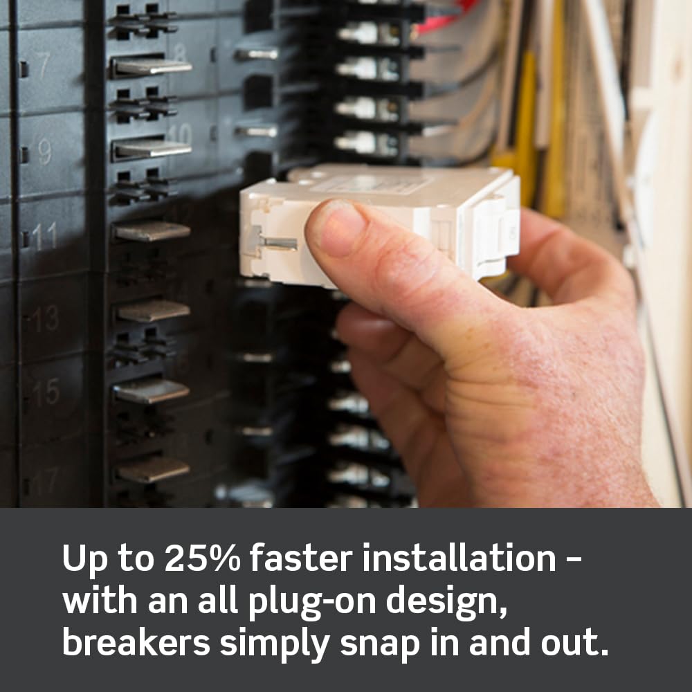 Leviton LSPD2-T Surge Protective Device with Two 20A 1-Pole Plug-On Standard Branch Circuit Breakers, Thermal Magnetic, 120/240 VAC, White