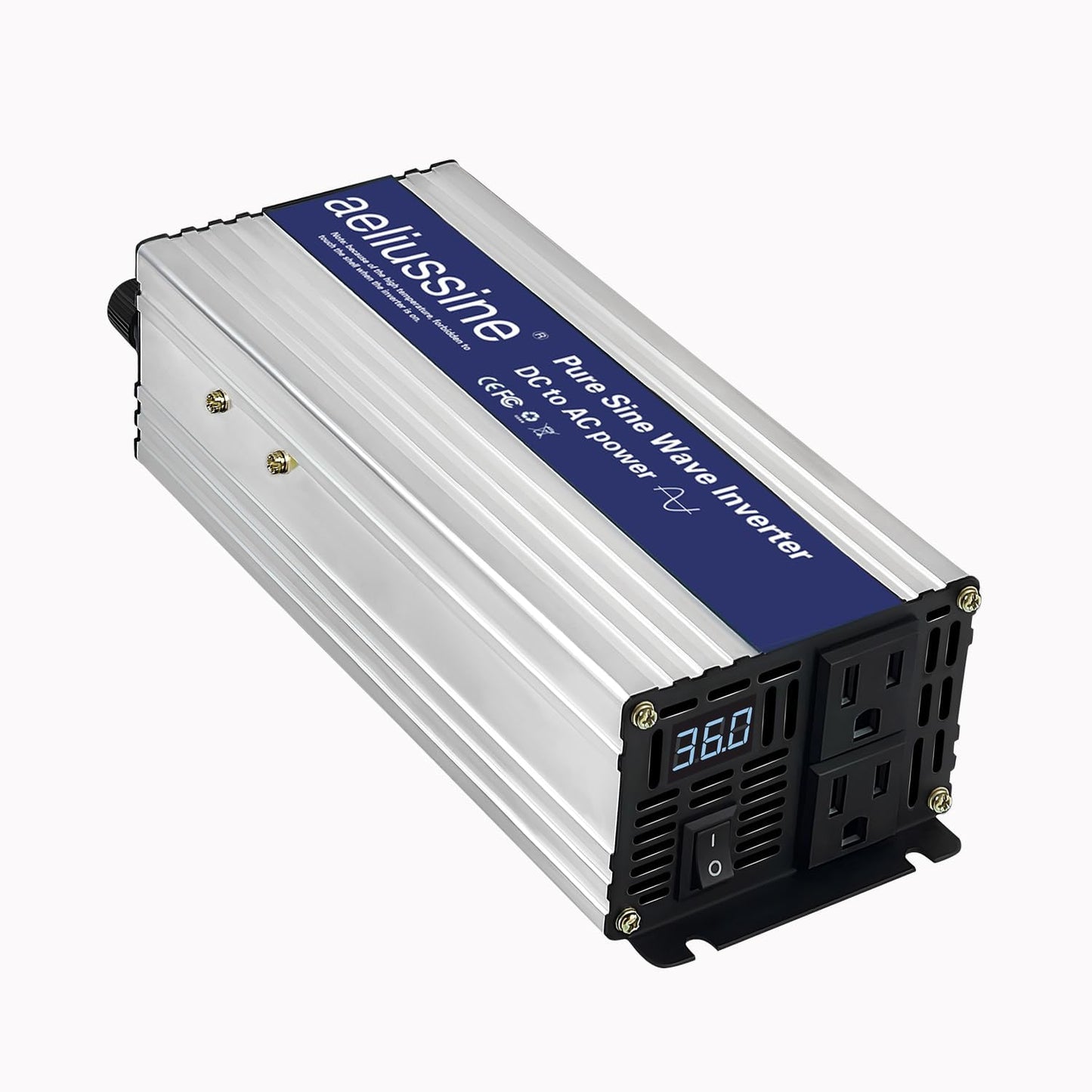 800W Pure Sine Wave Inverter-36V DC to 110V 120V AC Power Converter with 2 AC Outlets, 36 Volt Power Inverter for Truck, Rv, Camping, Home, Emergency Power