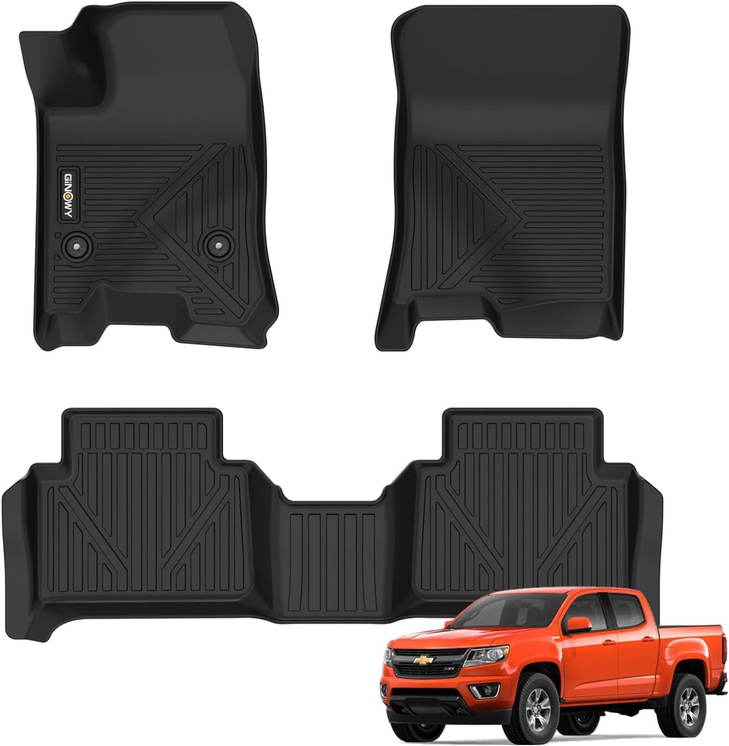 GINOWY-Floor Mats for Chevy Colorado 2023 2024 2025 Crew Cab &GMC Canyon, TPE All Weather Protection Floor Liners for Colorado 2024, Non-Slip Durable Waterproof Custom Fit Accessories, Black