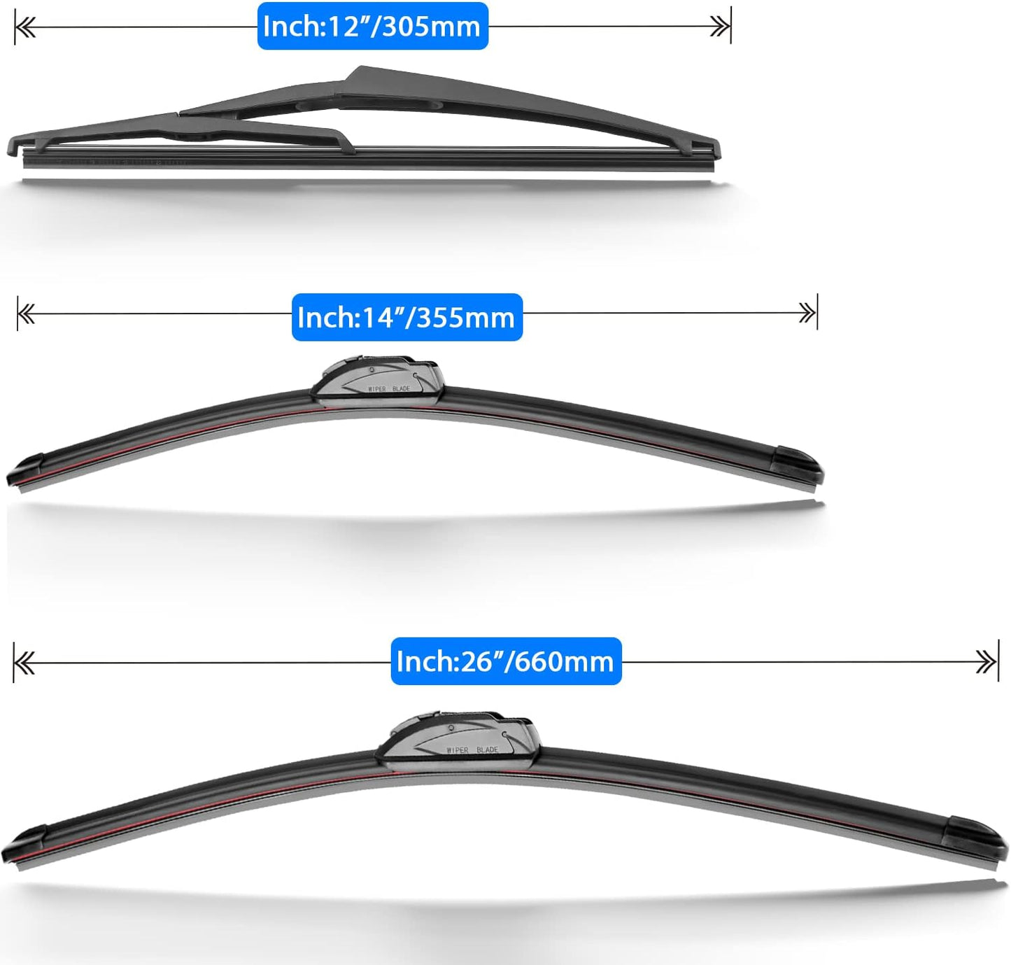 Windshield Wiper Blades Replacement for Nissan Rogue 2008 2009 2010 2011 2012 2013 / Nissan Rogue Select 2014 2015 Original Factory Quality Front Rear Wipers Blade Set - 26" 14" 12"
