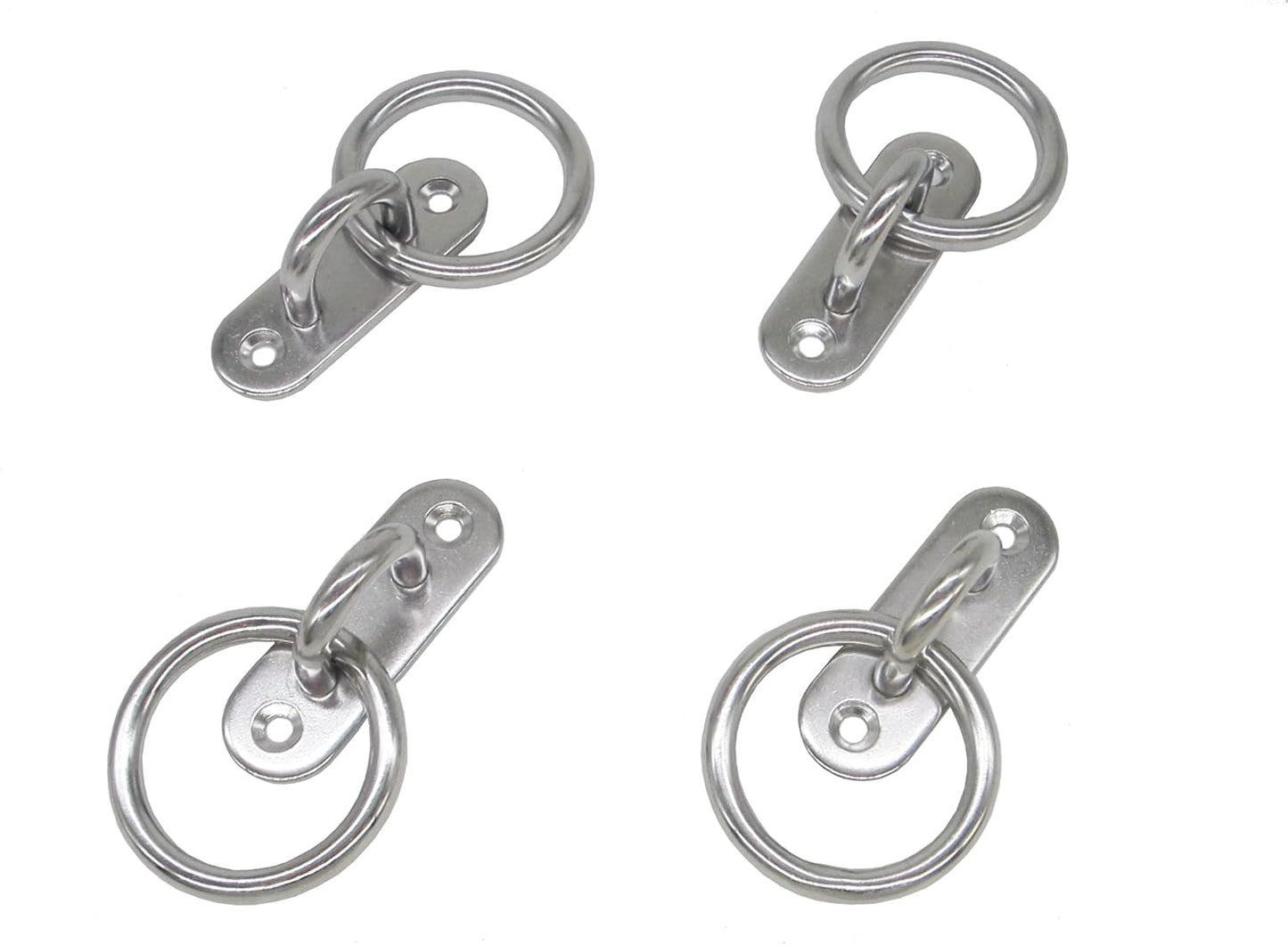Stainless Steel Ceiling Hooks & Wall Hangers with Rings - Heavy Duty M6 Screw Mount, Rust-Proof Anchor Straps for Garage, Outdoor, Storage (4-Pack)
