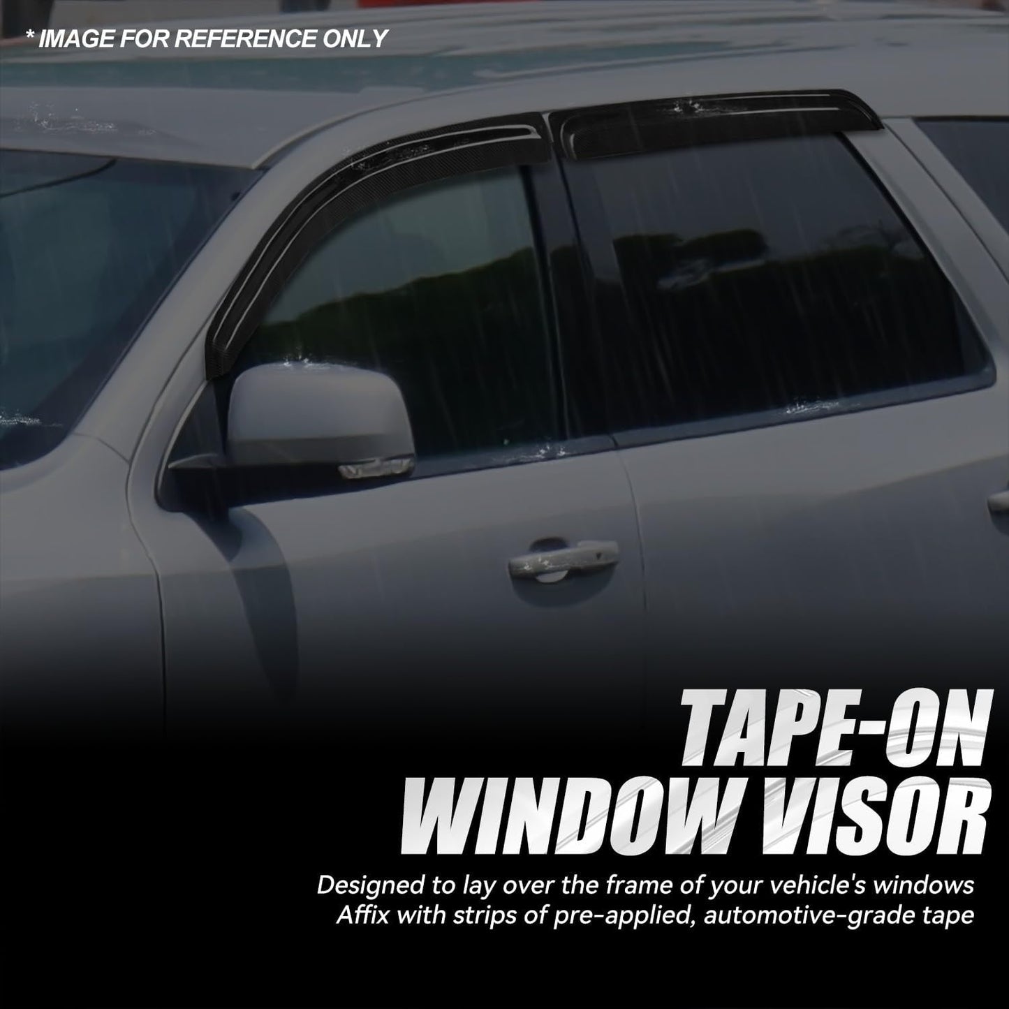 Auto Dynasty 4Pcs Carbon Fiber Pattern Window Visors Compatible with 2004-2009 Dodge Durango, Tape-On Front & Rear Window Deflectors Rain Guards Sun Wind Air Side Vent Shade, Glossy Black