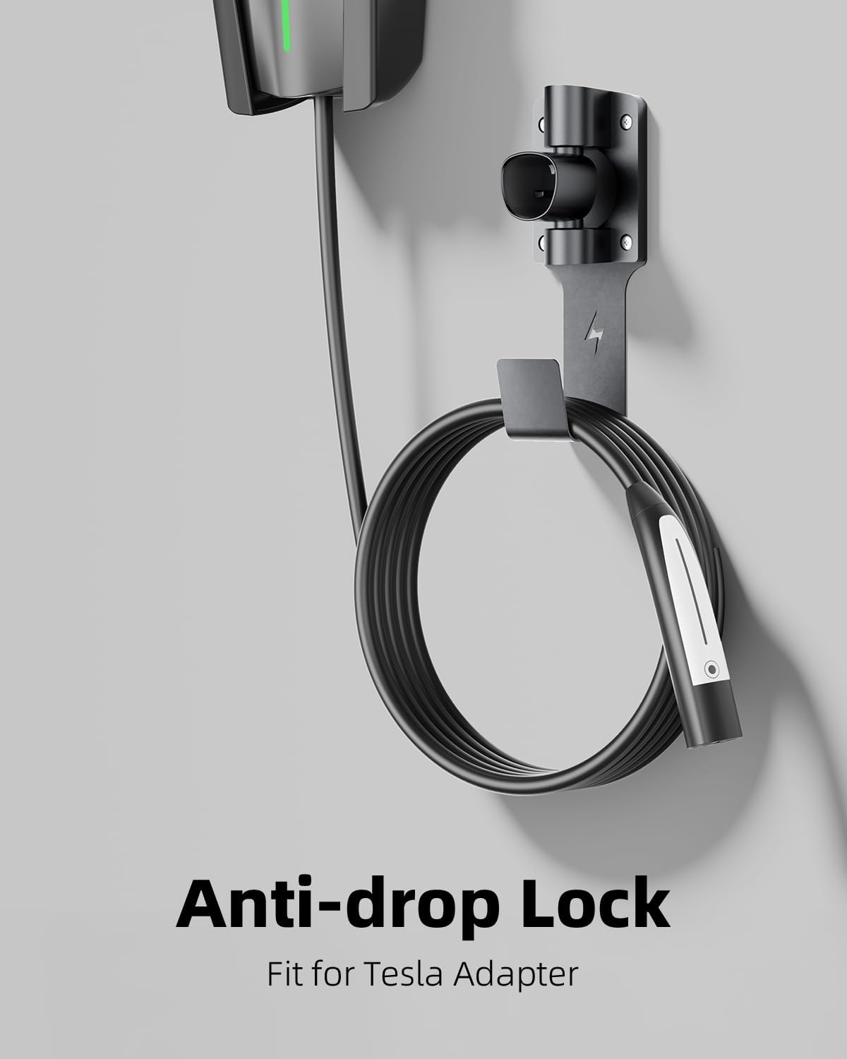 for Tesla Charger Holder, with 180° Rotation Nozzle Dock, Metal J-Hook for Tesla Model 3/Y/X/S Charger Cable Car Accessories Wall Connector Organizer Extra with Mobile Connector Holder