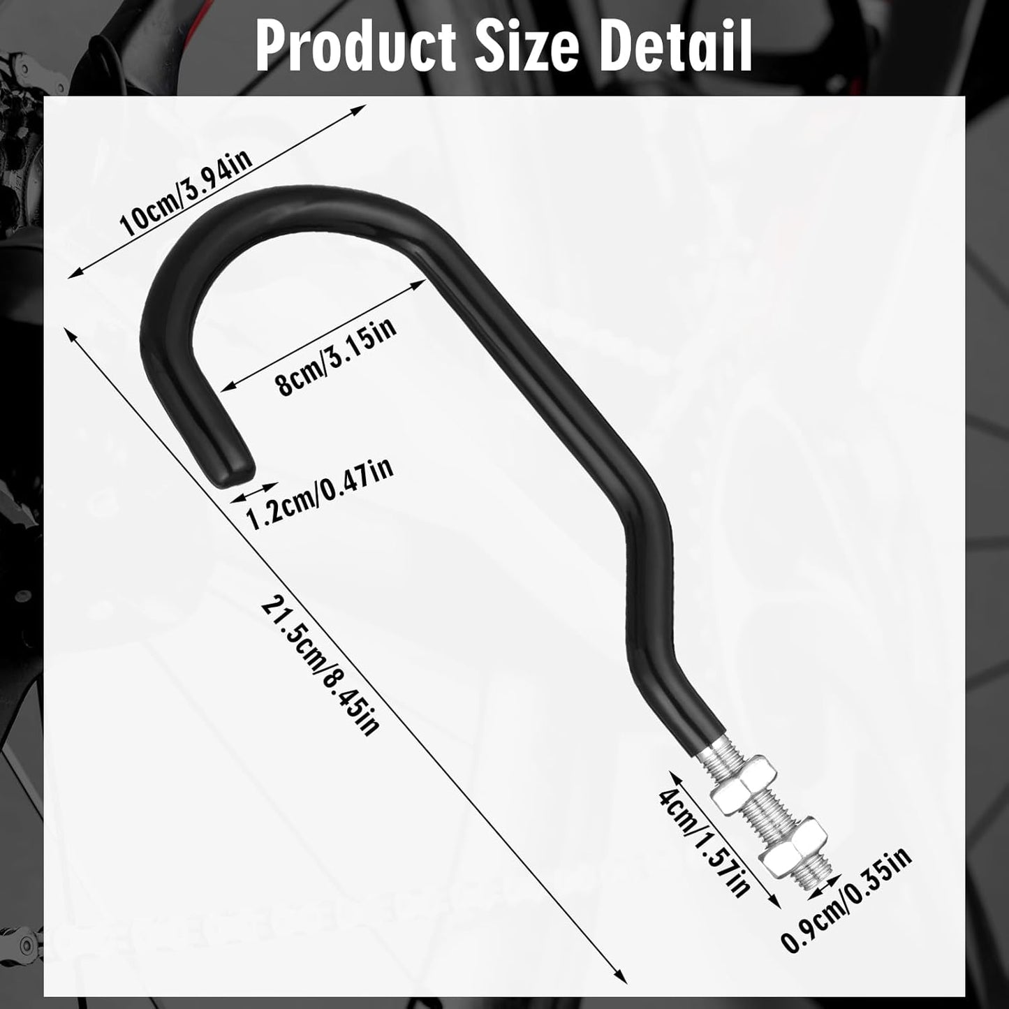 Shimeyao 8 Pcs Machine Thread Bicycle Storage Hook with Nut Heavy Duty Bike Hooks M10 x 1.5 Machine Threading Hook Rubber Coated Bicycle Hanger for Hanging Large Mountain Bike Tire (3.15 Inch,Black)