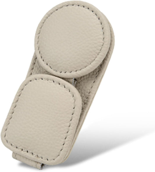 KIWEN Sunglasses Holder for Car Visor, Magnetic Leather Sunglass Eyeglass Hanger Clip for Car Sun Visor Accessories (1, Beige)