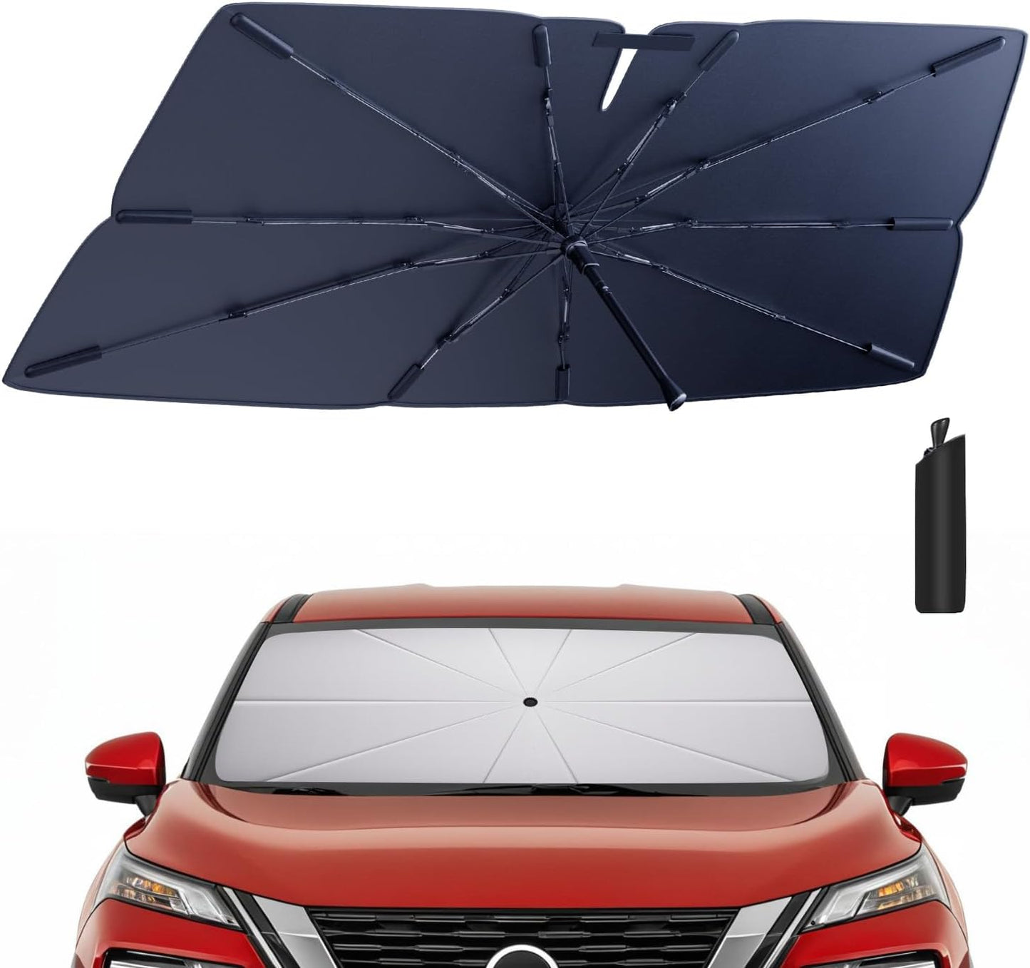 Windshield Sun Shade Umbrella: Custom Fit for 2017-2024 Nissan Rogue Sport S/SV/SL (J11) - Foldable Front Window Sunshade, UV & Heat Protection, Keeps Subcompact Crossover SUV Cool