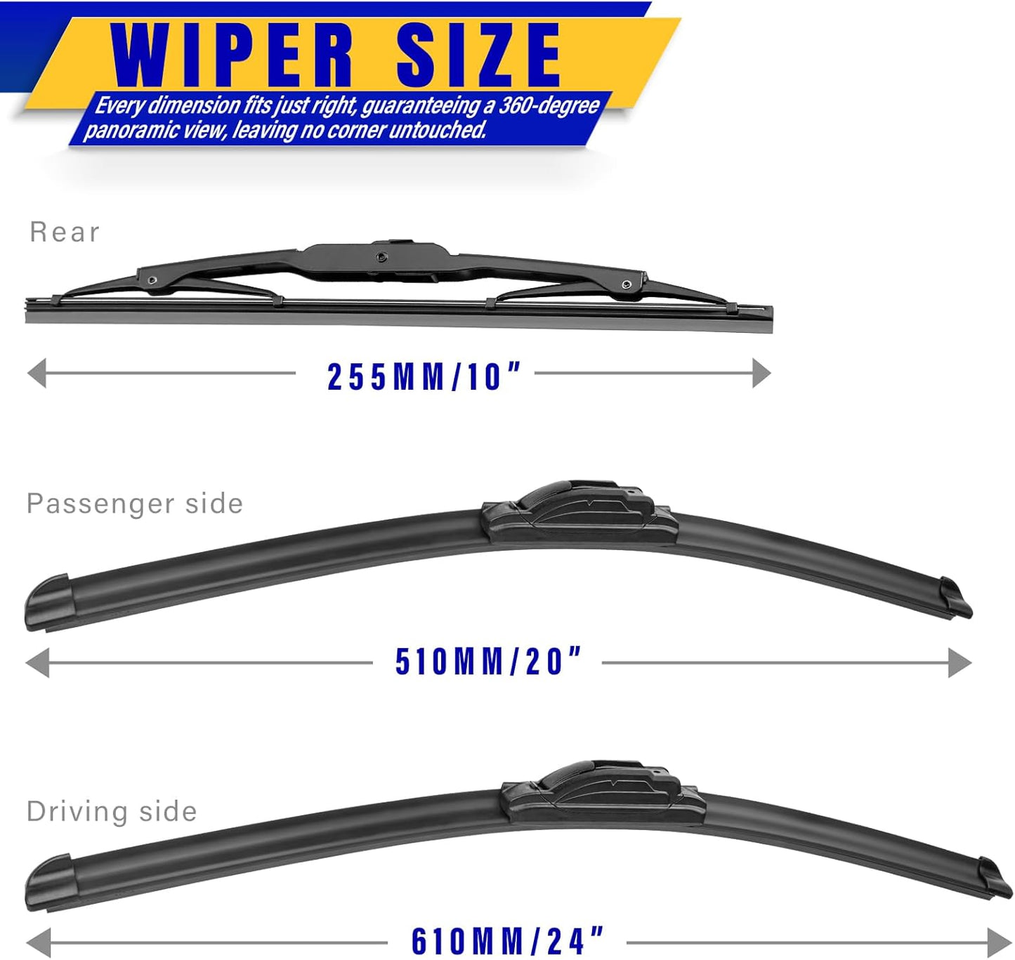3 wipers Replacement for 2018-2023 Chevy Chevrolet Traverse, Windshield Wiper Blades Original Equipment Replacement - 24"/20"/10" (Set of 3) U/J HOOK