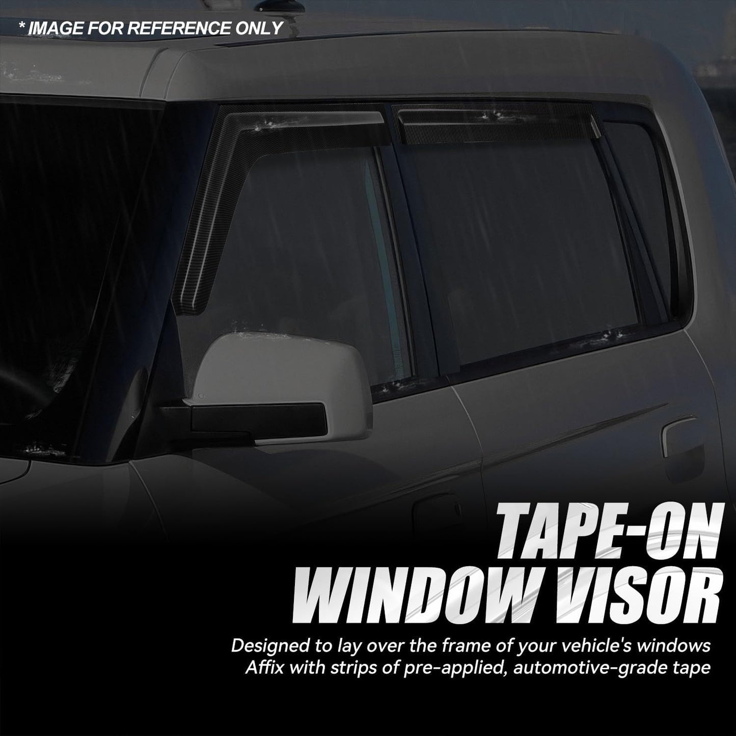 Auto Dynasty 4Pcs Carbon Fiber Pattern Window Visors Compatible with 2010 2011 2012 2013 Soul, Tape-On Front & Rear Window Deflectors Rain Guards Sun Wind Air Side Vent Shade, Glossy Black