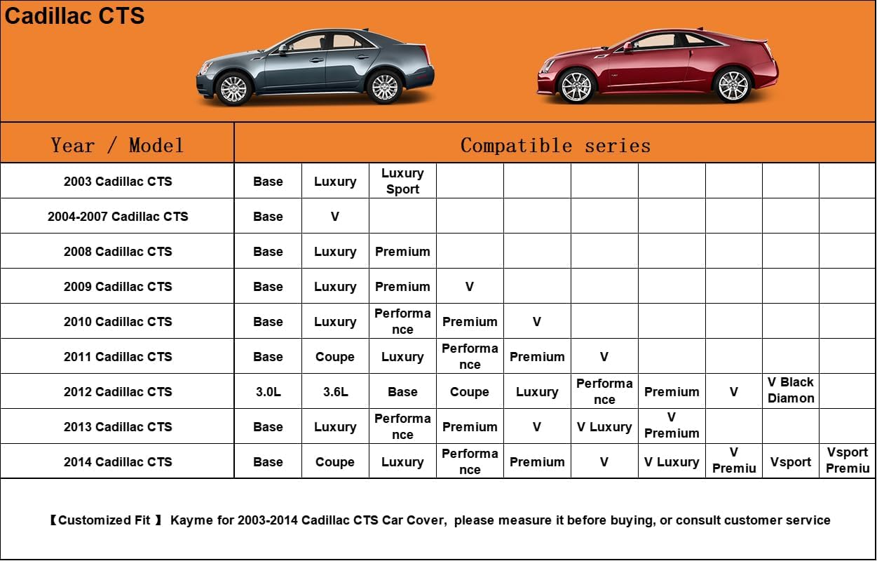 Kayme 7 Layers Car Cover Custom Fit for Cadillac CTS (2003-2014) Waterproof All Weather for Automobiles, Outdoor Full Cover Rain Sun UV Protection.Black