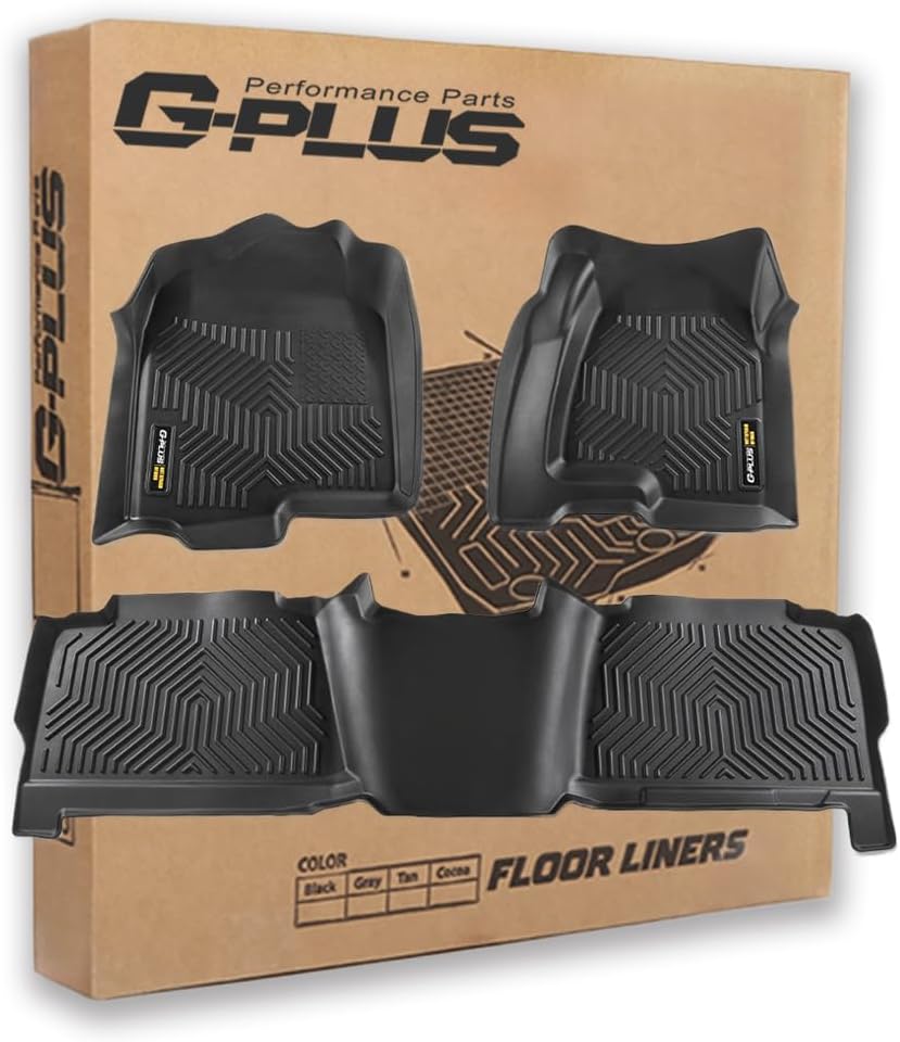 G-PLUS Floor Mats 3pcs Compatible with Chevy Silverado GMC Sierra 1500 Crew Cab 1999-2006 All Weather Full Cover Protection 1st & 2nd Row Liner TPE Floor Liners Black