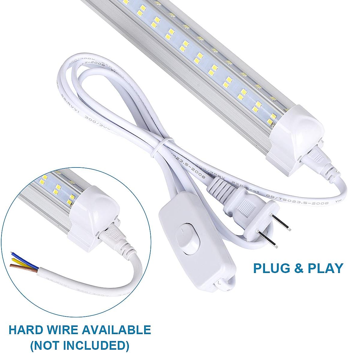 T8 LED Light Tube, 4FT 60W, 6500Lm, 6500K Cool White Clear Cover, 4FT Tube Light,Linkable Integrated Fixture,T8 LED Shop Light for Garage,Warehouse,25PCS