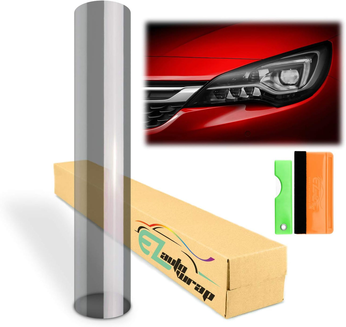 EZAUTO WRAP Free Tool Kit 12"x48" (1FT x 4FT) Glossy Light Black Smoke Headlight Taillight Fog Light Side Marker Vinyl Tint Film Self Adhesive