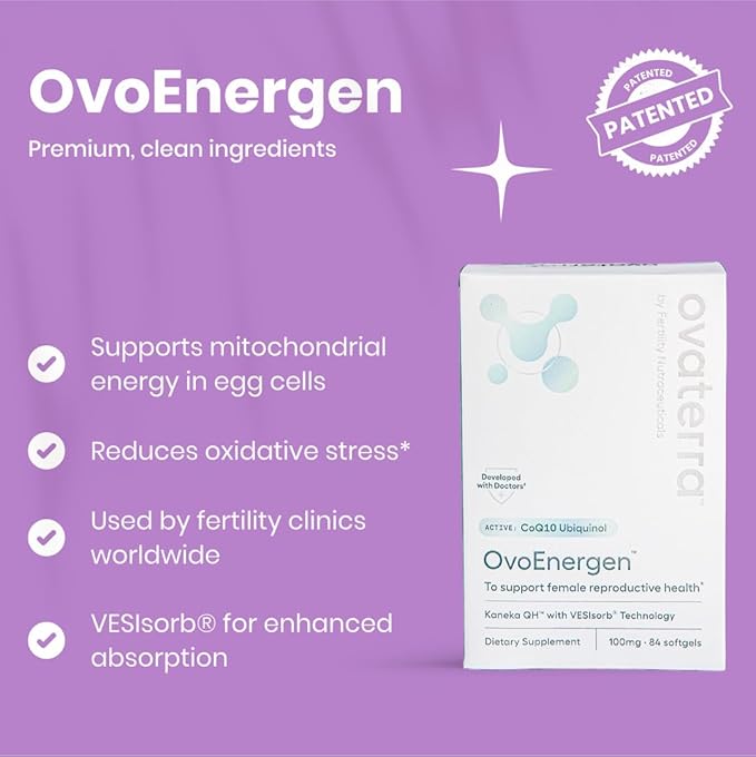 OvoEnergen Ubiquinol CoQ10 100mg Softgels, CoQ10 Supplement for Women to Support Reproductive Health and Egg Health, Fertility Booster with Kaneka QH, VESIsorb® Technology (84 Softgels, 28 Day Supply)