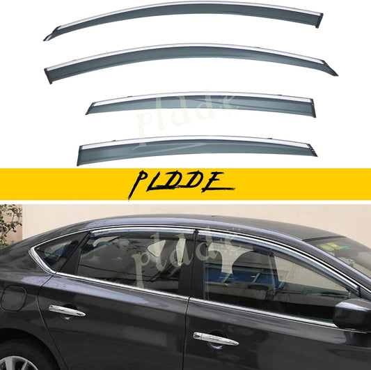 4pcs Smoke Tint With Chrome Trim Outside Mount Tape On/Clip On Style PVC Sun Rain Guard Window Visors Compatible with 2013-2018 Altima 4-Door Sedan
