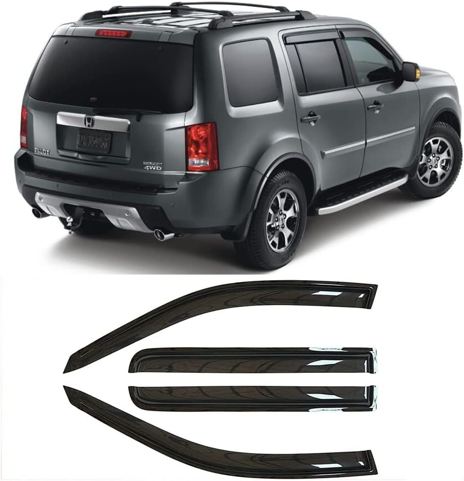 94084 Side Window Wind Deflector,4pc Outside Mount Style Shade Sun Rain Guards Set,Nice Window Visor fit for 2009-2015 Honda Pilot