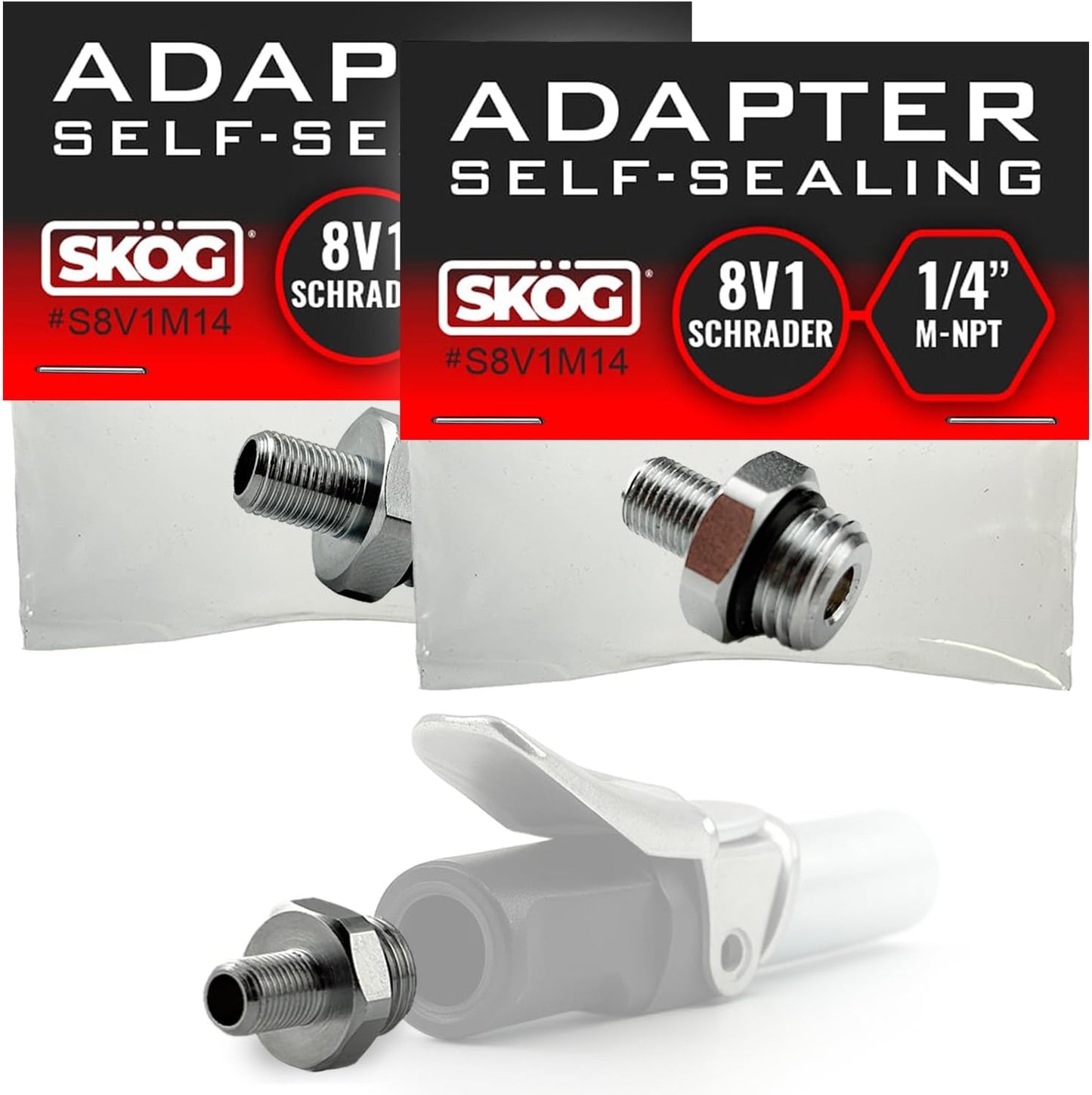 Self-Sealing Tire Inflator Adapter (2 Pack) – 1/4” NPT Male to Schrader Valve, Leak-Free O-Ring, No Tape Needed