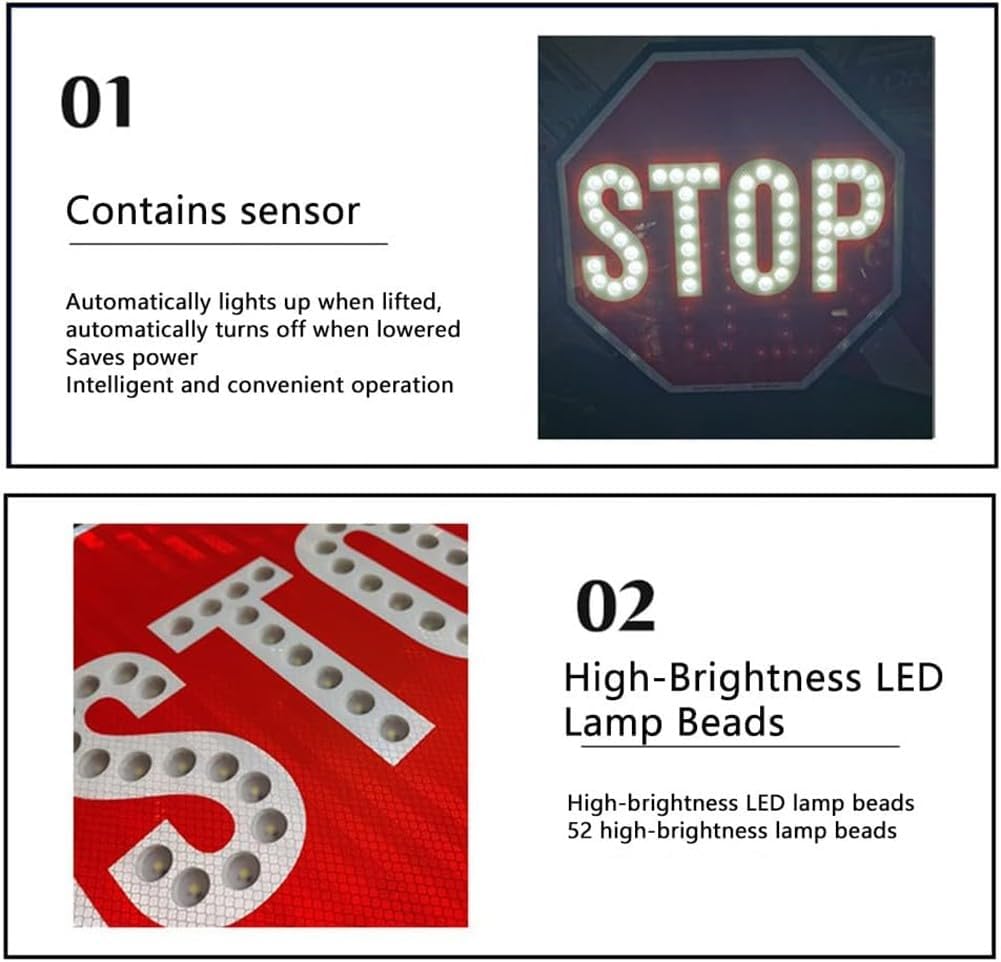 18" LED Stop/Slow Paddle, Reflective Hand Held Stop Sign with Handle, Steady/Flashing Light Modes