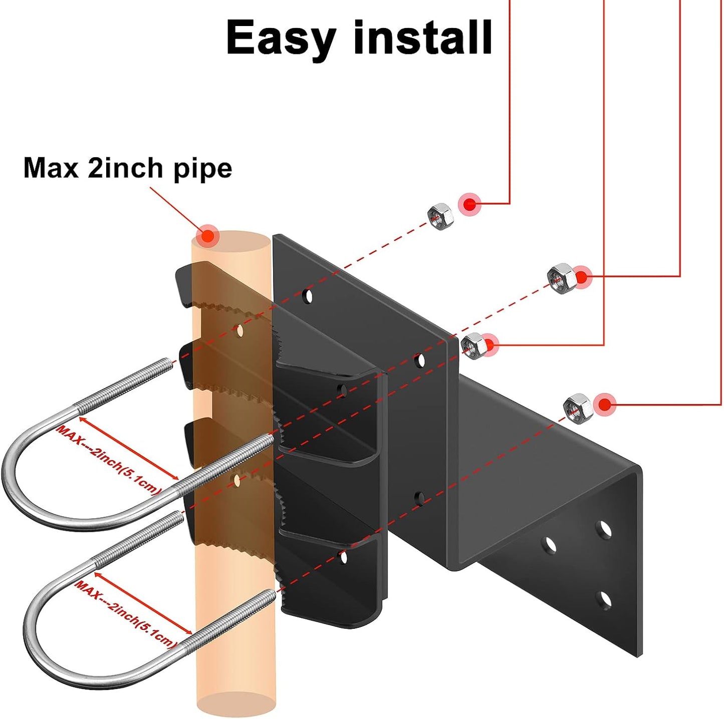 Antenna Mount Outdoor Antenna Pole Mast Mount Bracket- Heavy Duty Steel with U-Bracket Assembly + 6 Screws