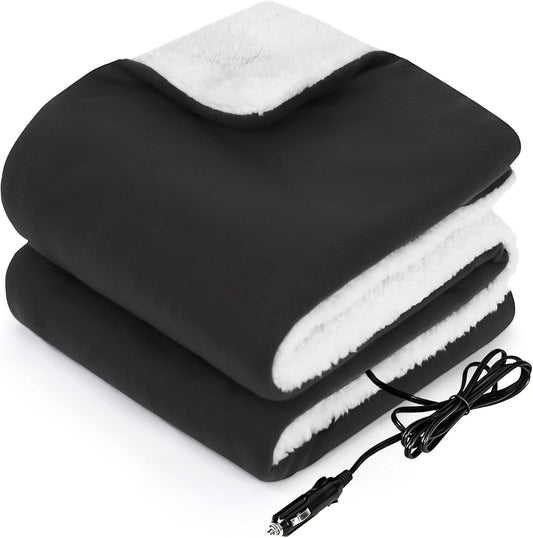 Sealy 12-Volt Heated Car Blanket, Portable Electric Blanket with 3 Heating Levels & 4 Hours Auto Off for Car, Truck, SUV, RV or Camping, Machine Washable, 59" X 43", Charcoal