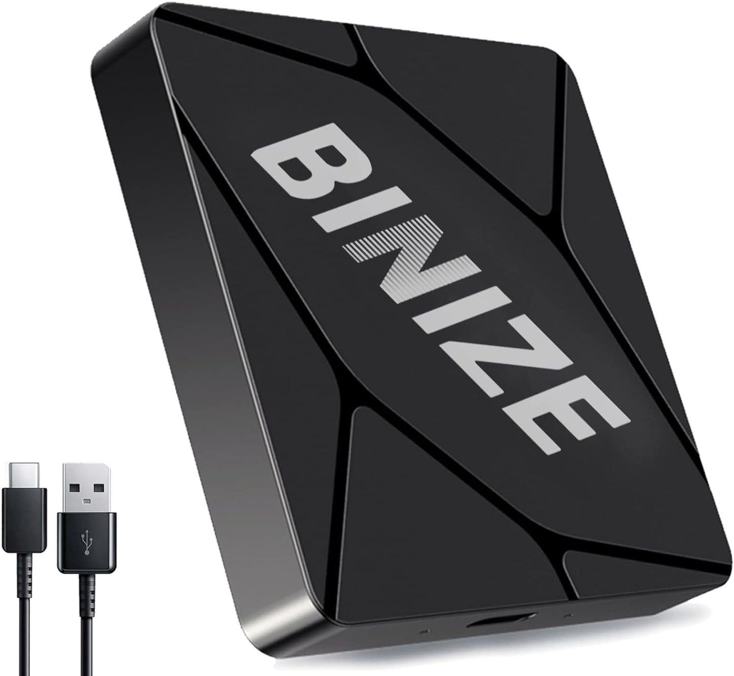 Binize Wirelss Carplay Adapter, Carplay Wireless Dongle for Factory Wired CarPlay Cars to Convert Wired to Wireless, Plug&Play, Latest BT 5.2, Fast WiFi 5.8GHz, USB/Type-C 2Cables