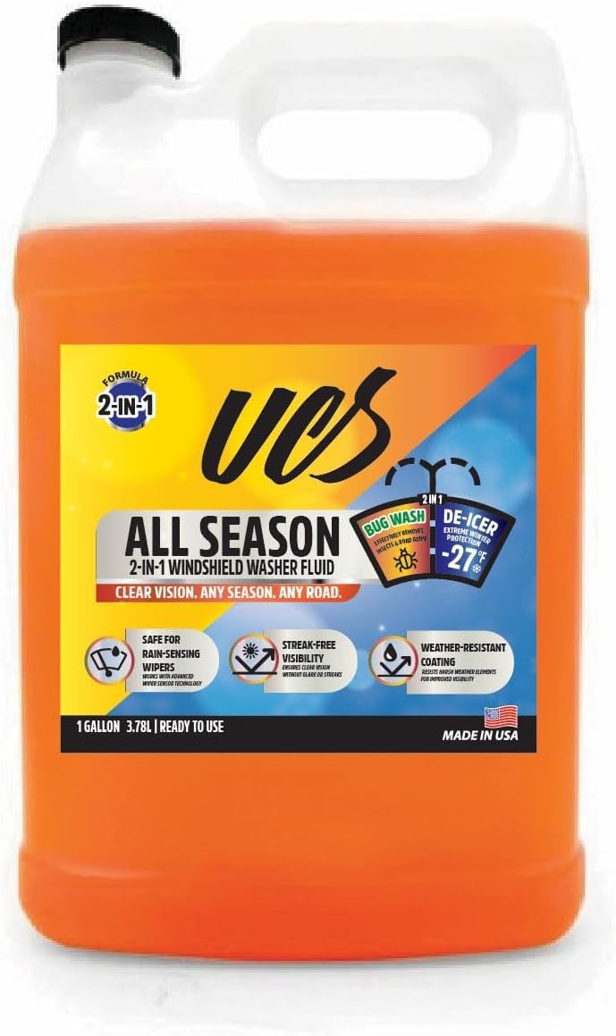 UCS Advanced All-Season Windshield Washer Fluid | Winter Protection to -27°F | 2-in-1 Bug Wash & Water Beading Technology | Streak-Free Visibility | Safe for Rain-Sensing Windshields | 1 Gallon
